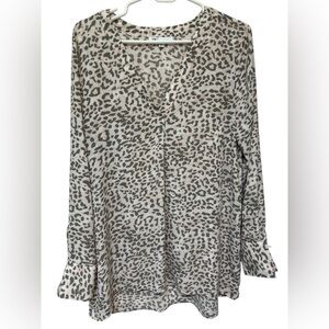 Dr2 Top Animal Print Pink Gray Blouse Long Sleeve